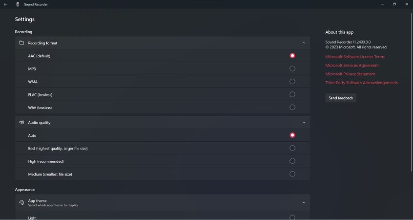 Configuración de grabación y audio en la grabadora de sonido de Windows 11